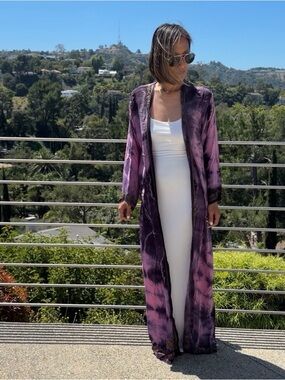Sun Child Silk Kimono Duster Purple Tie-dye Coachella Festival Outfit one size